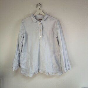 J. Jill Womens Long Sleeve Linen Popover Shirt Blouse Medium Light Blue Casual